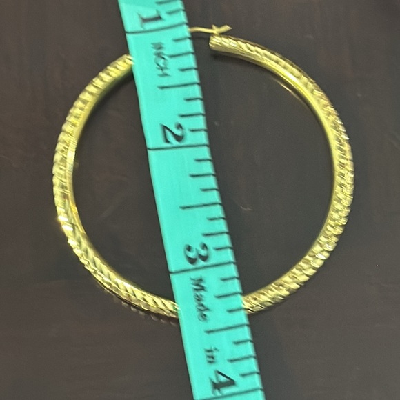 NWT 14k Real Gold Diamond-Cut 70mm Round Tube Hoop Earrings - Genuine 14K “3/3” - Picture 9 of 9